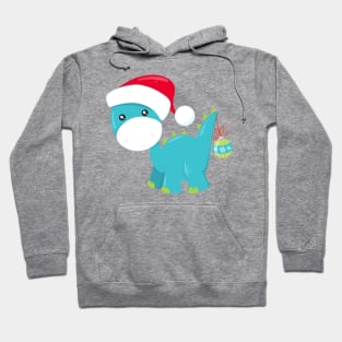 Christmas Dinosaur, Santa Hat, Dino, Brontosaurus Hoodie